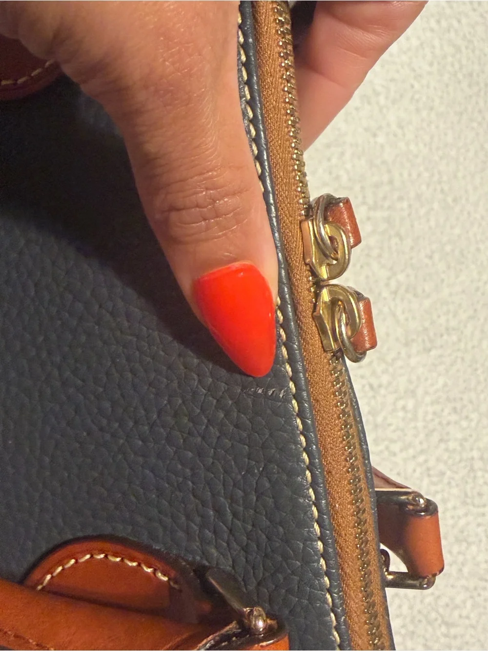 Dooney & Bourke Gray and Tan Pebbled Leather Dome Satchel